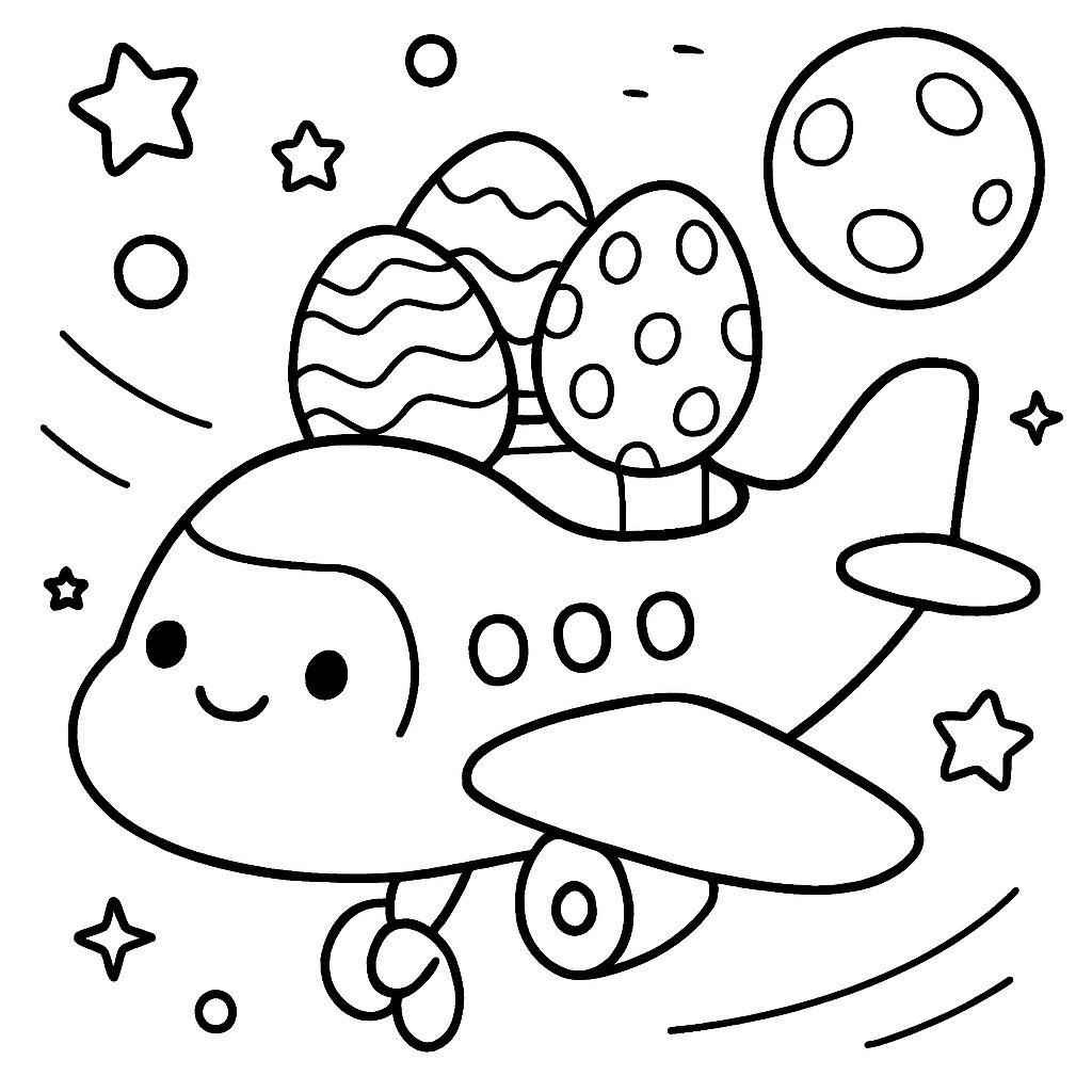 Aereo carico di uova colorate in volo tra le stelle