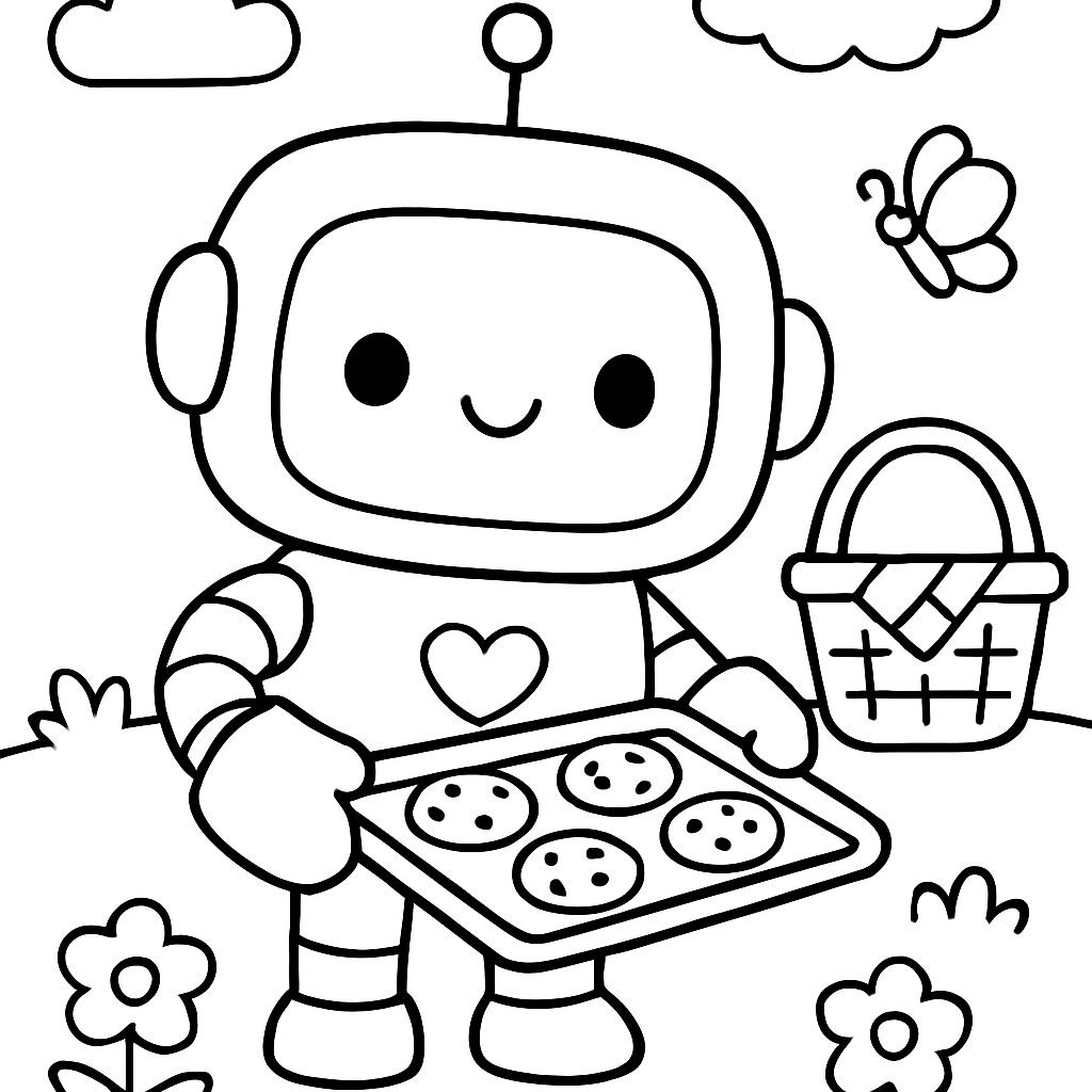 Robot amichevole con biscotti da colorare