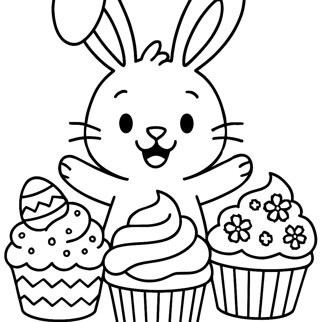 Coniglietto felice con dolci da colorare