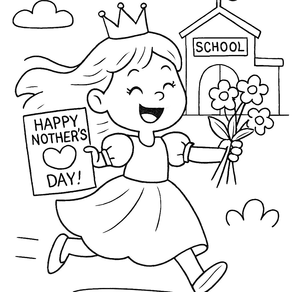 Bambina felice per la Festa della Mamma da colorare