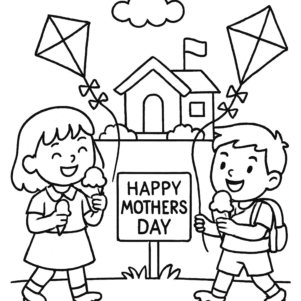 Giorno della Mamma: Bambini con gelato e aquiloni