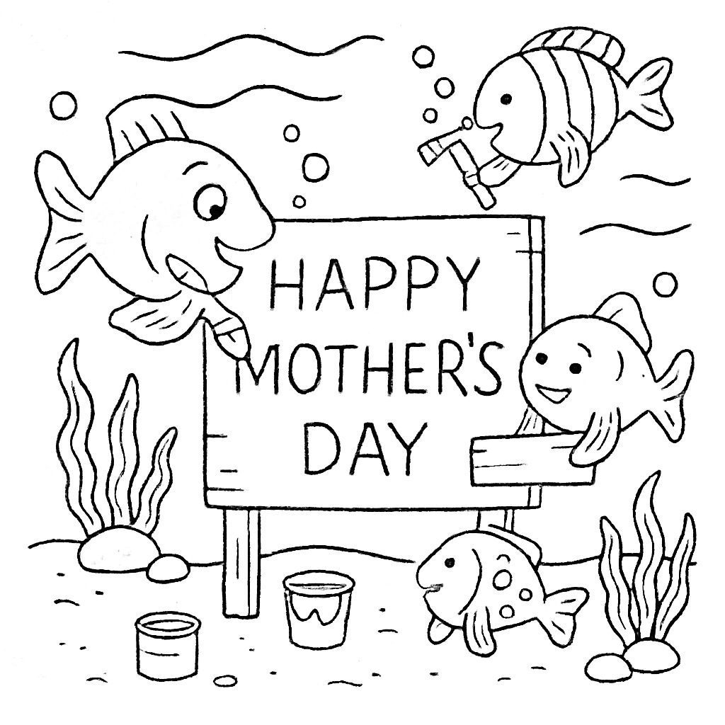 Pesci festosi per la Festa della Mamma da colorare