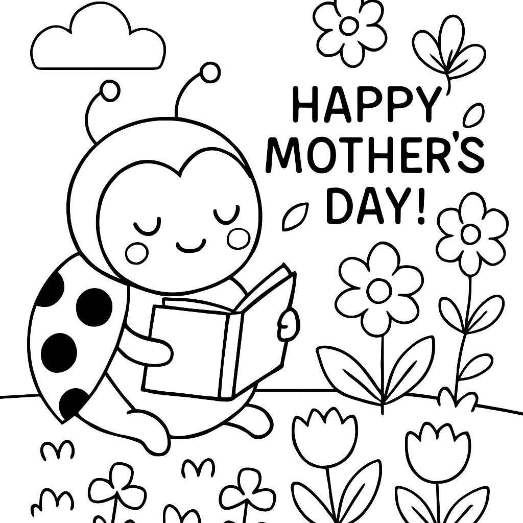 Disegno da colorare di un’ape che legge per la Festa della Mamma