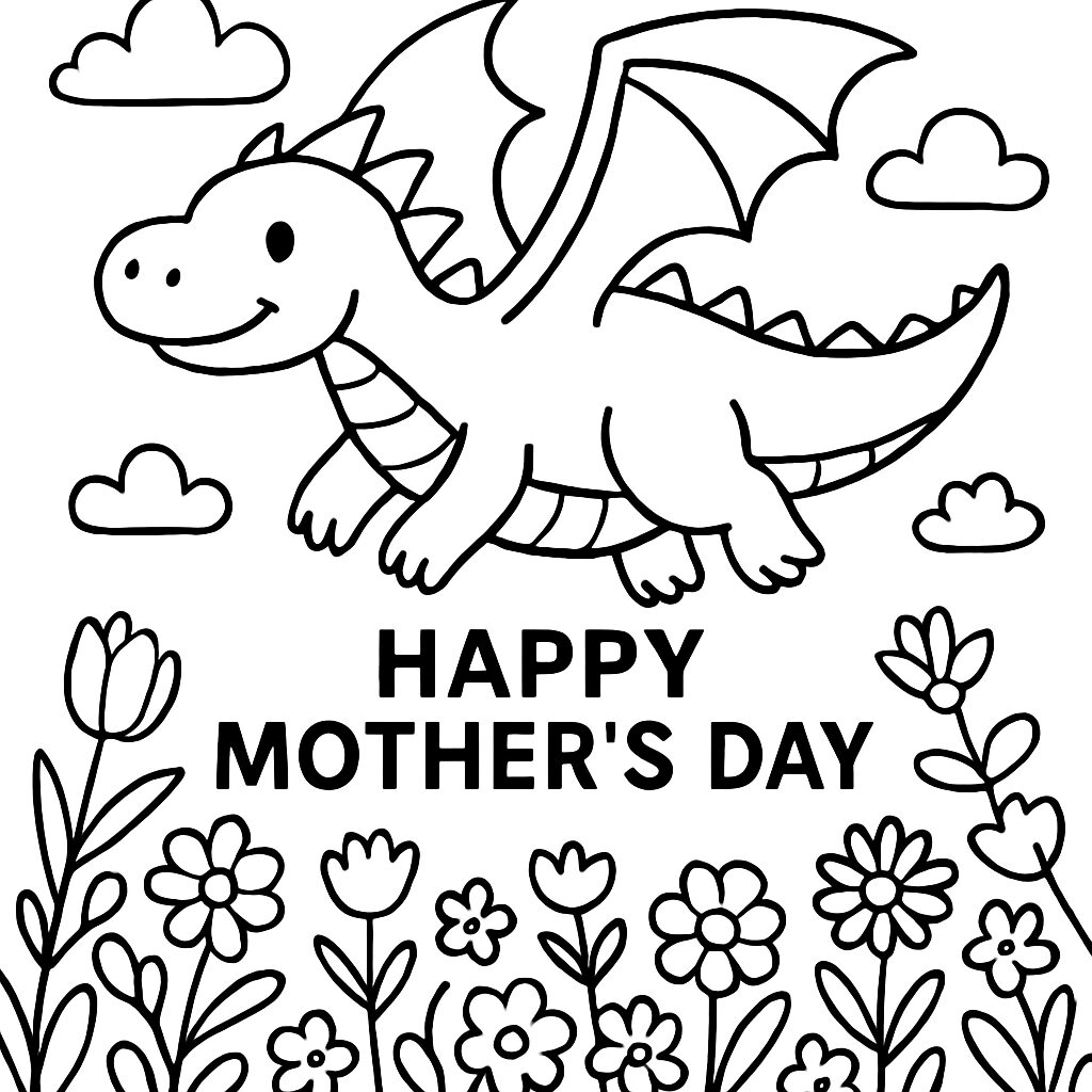 Disegno da colorare di un drago per la Festa della Mamma