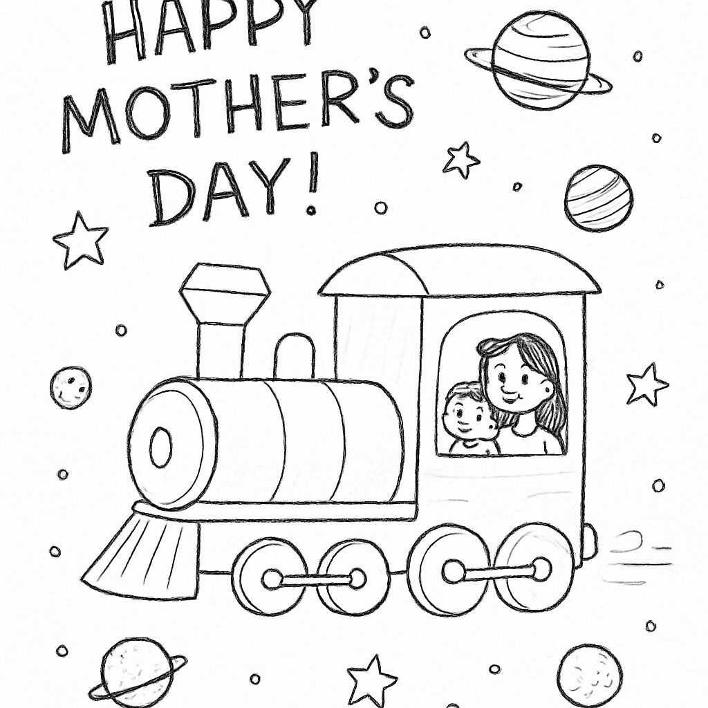 Treno festivo per la Festa della Mamma da colorare