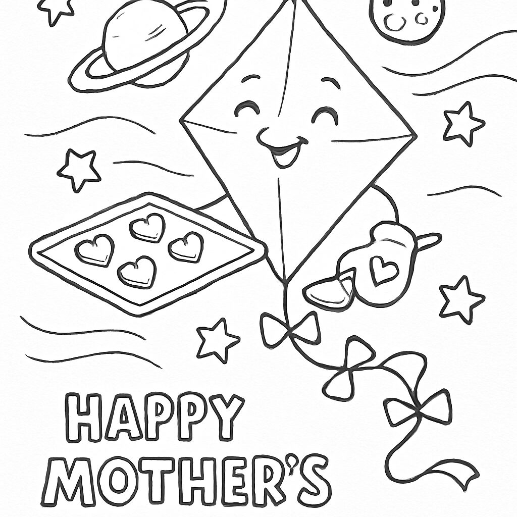 Disegno da colorare di un aquilone festoso per la festa della mamma