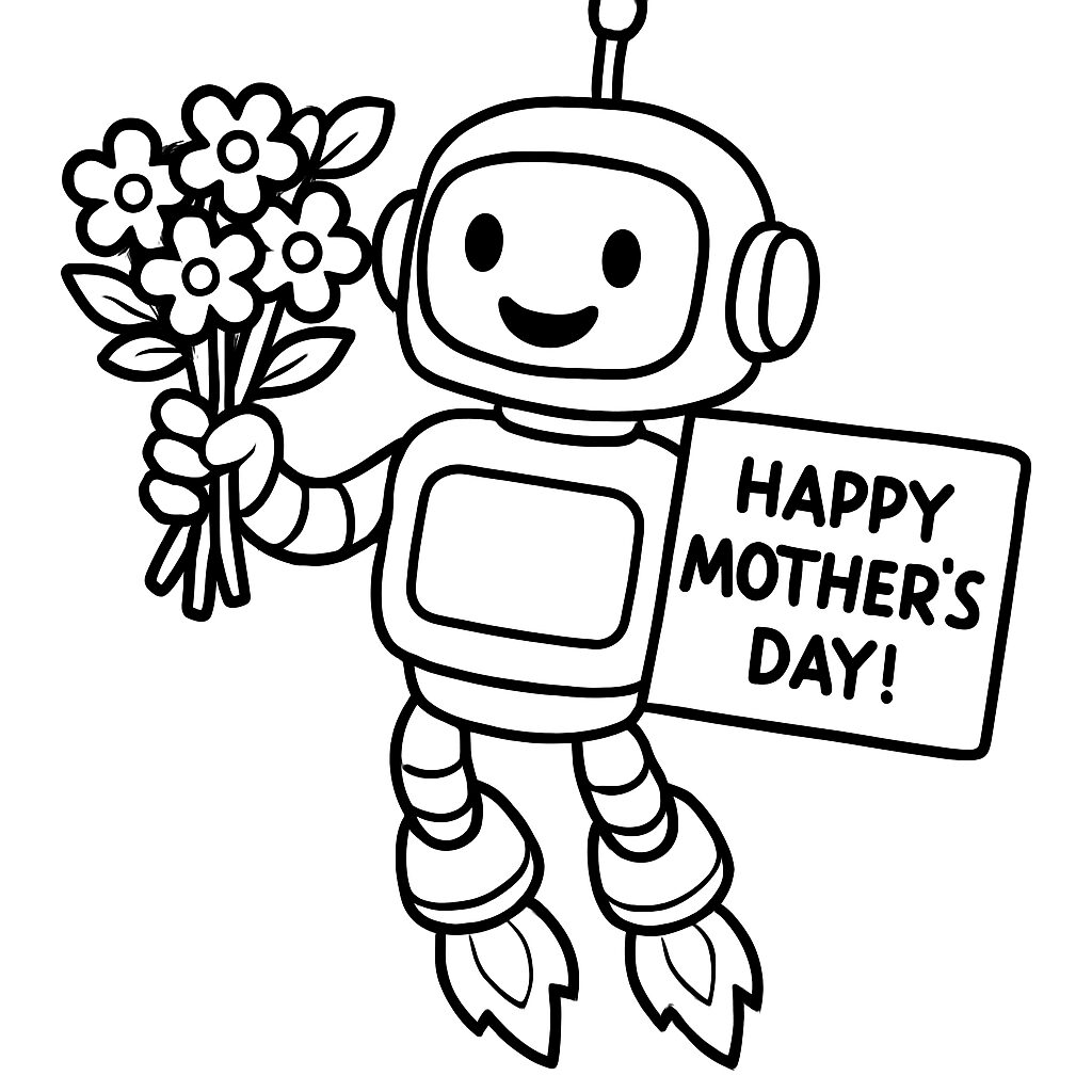 Robot con fiori per la Festa della Mamma da colorare