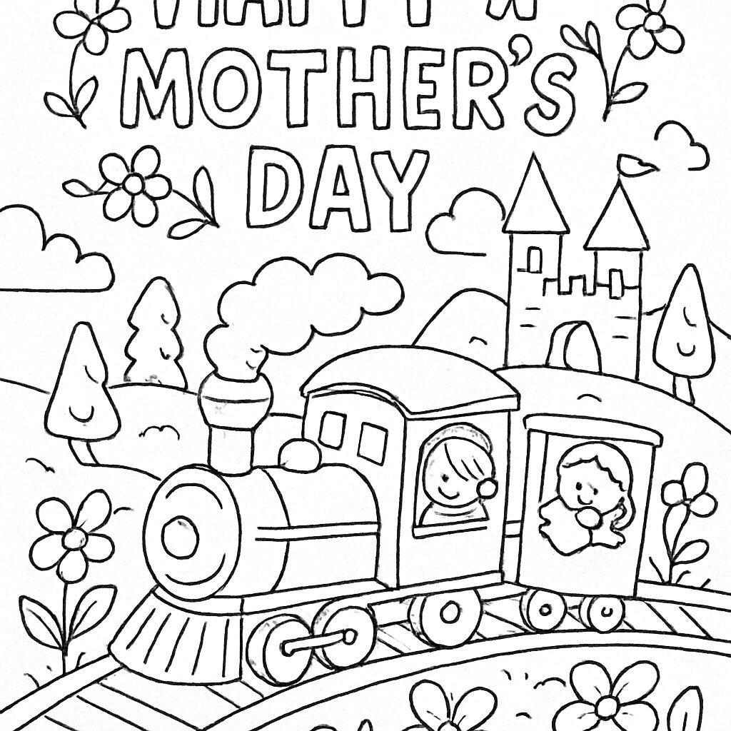 Treno festoso per la Festa della Mamma da colorare