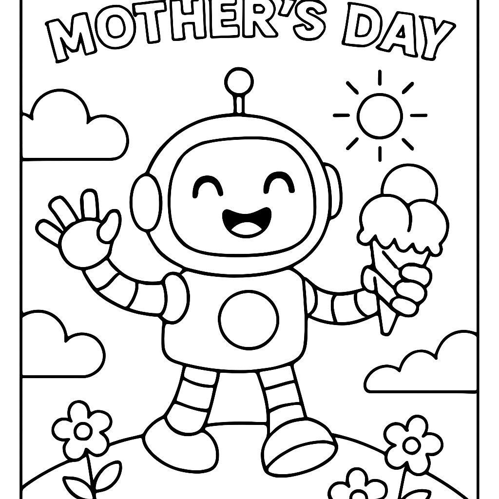 Robot felice con gelato per la Festa della Mamma da colorare