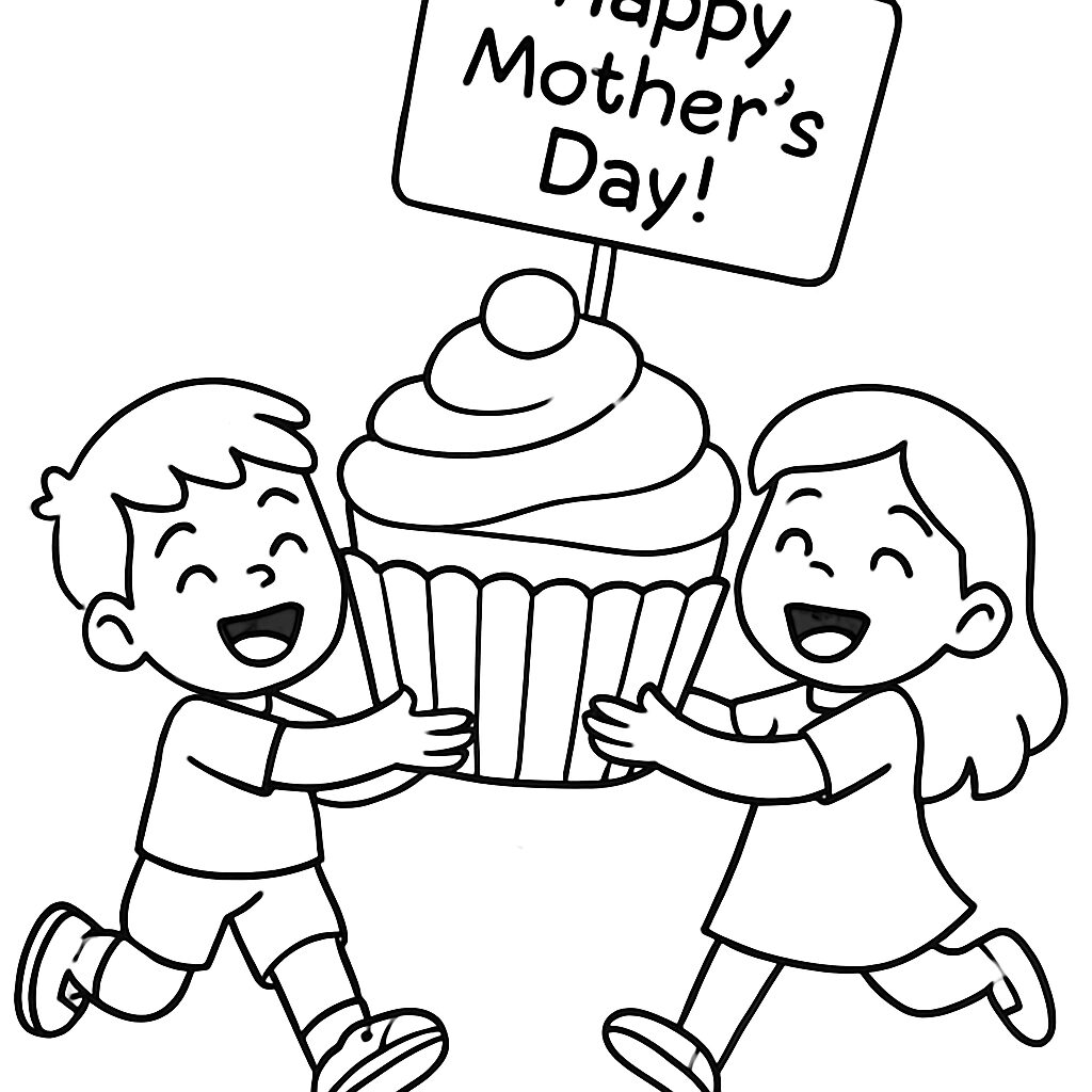 Bambini felici con un cupcake per la Festa della Mamma