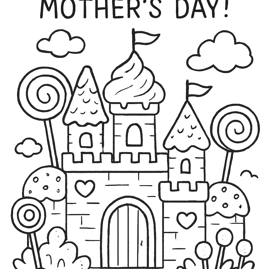 Castello di dolci per la Festa della Mamma da colorare