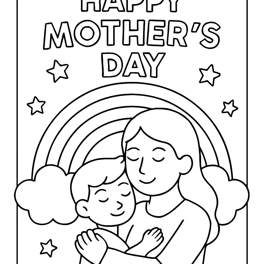 Disegno da colorare per la Festa della Mamma con abbraccio affettuoso
