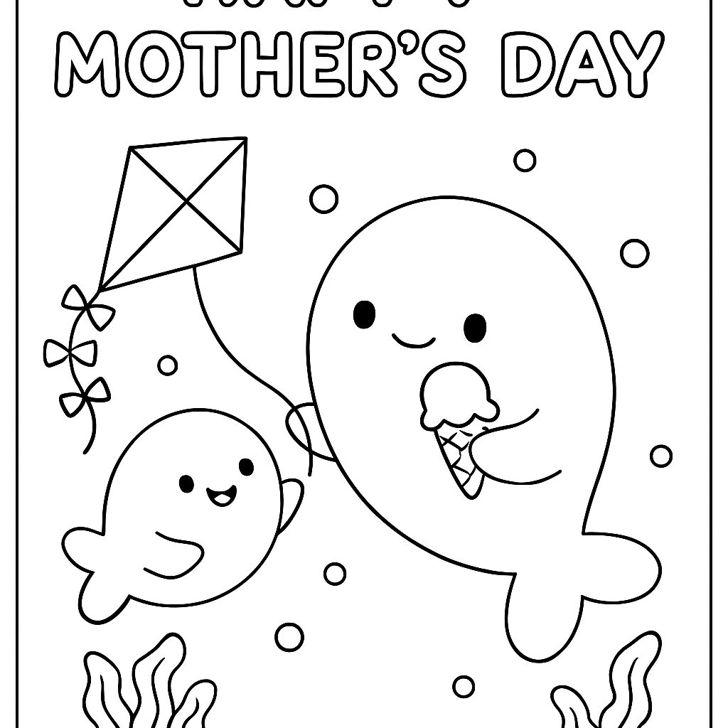 Disegno da colorare di pesci felici per la Festa della Mamma
