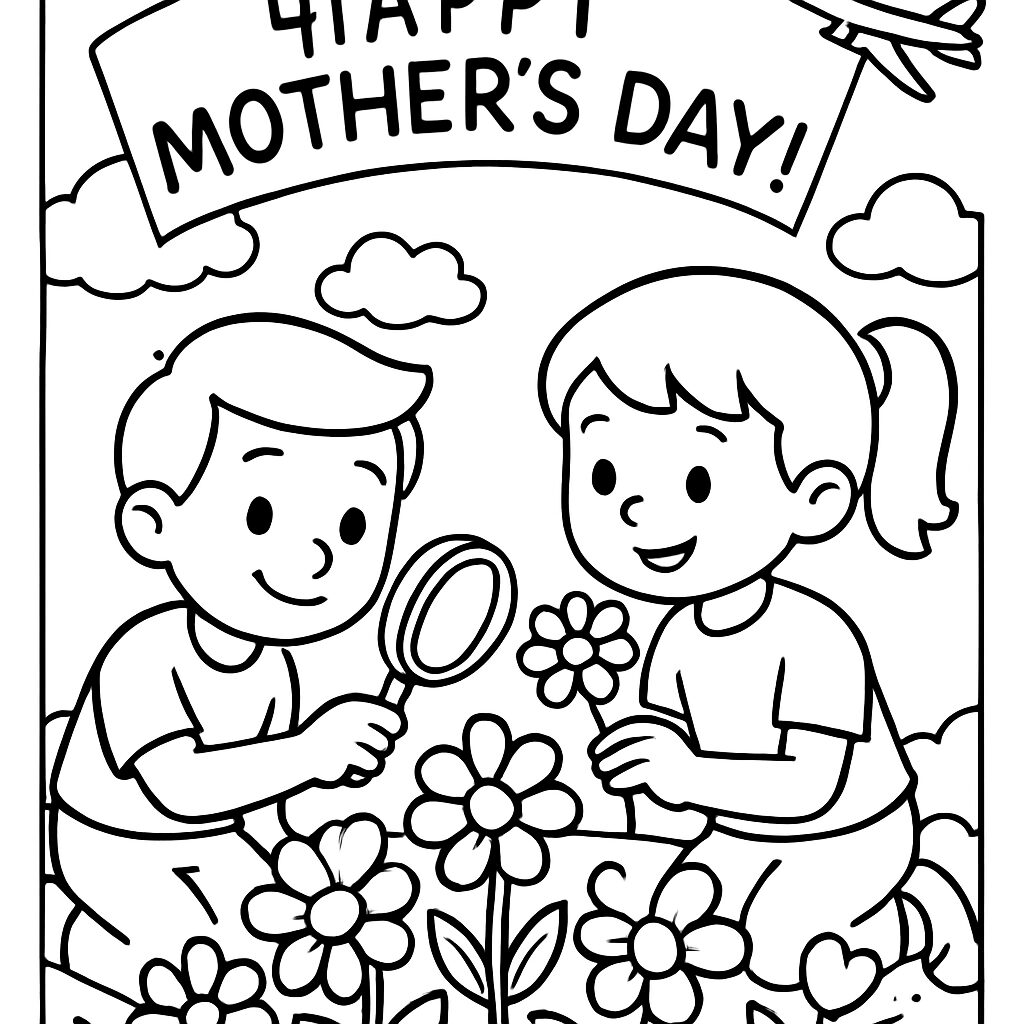 Disegno da colorare di bambini che celebrano la Festa della Mamma