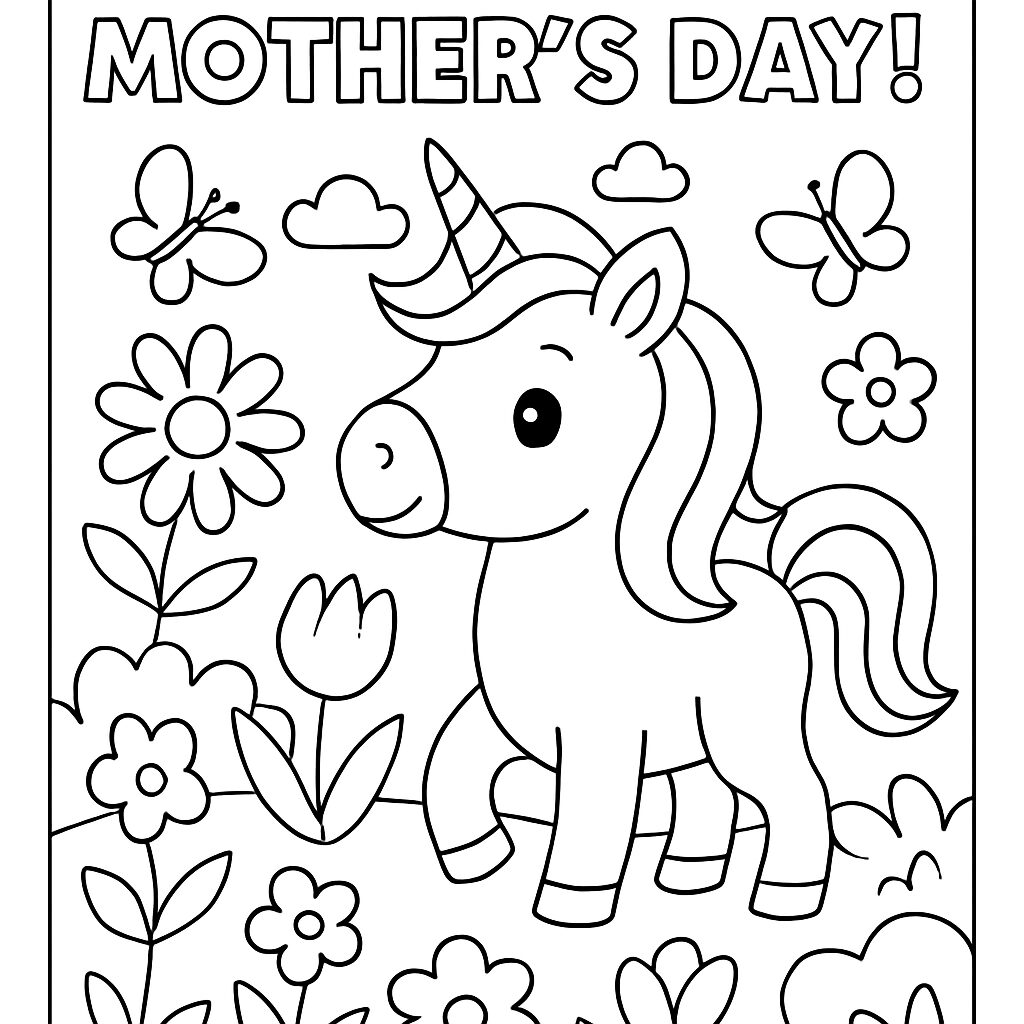 Disegno da colorare di un unicorno per la Festa della Mamma