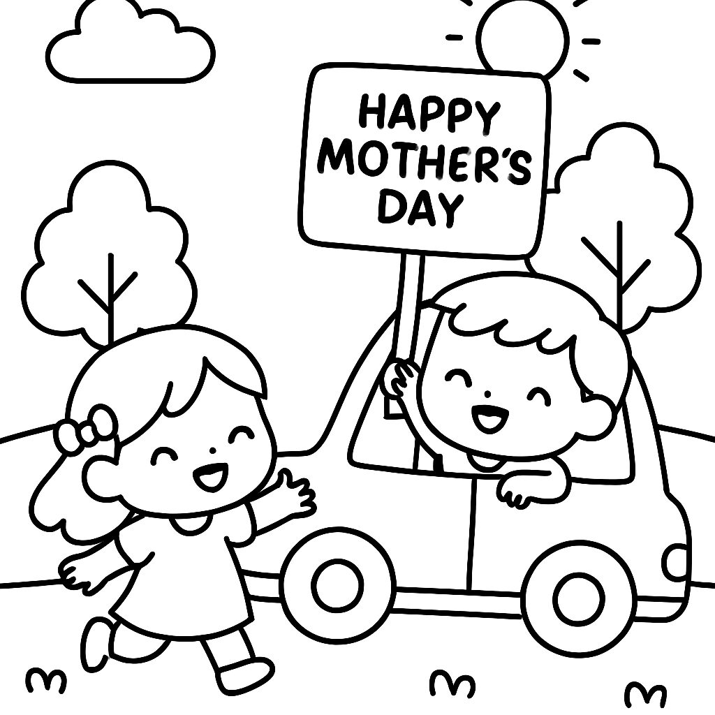 Disegno da colorare per la Festa della Mamma con bambini felici