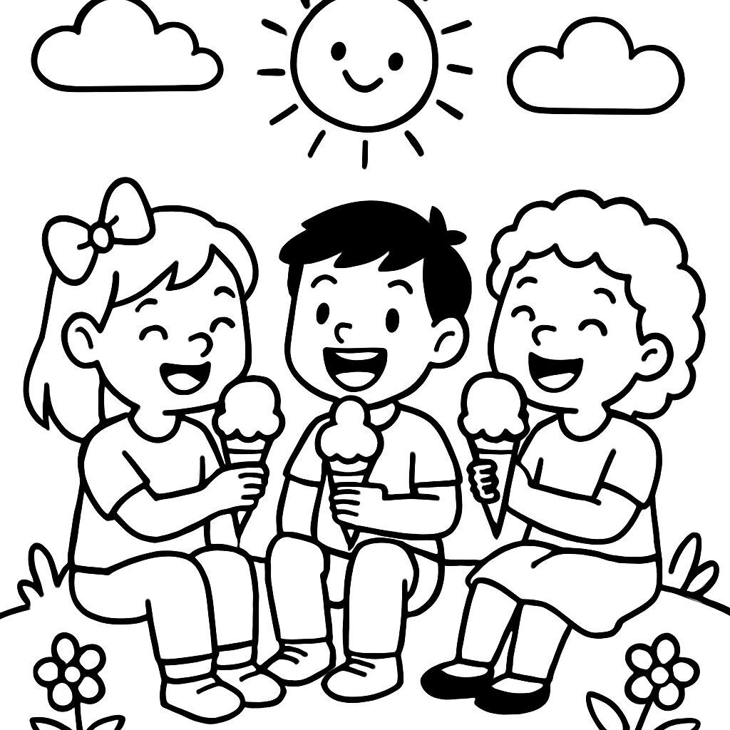 Bambini felici che gustano gelato al sole