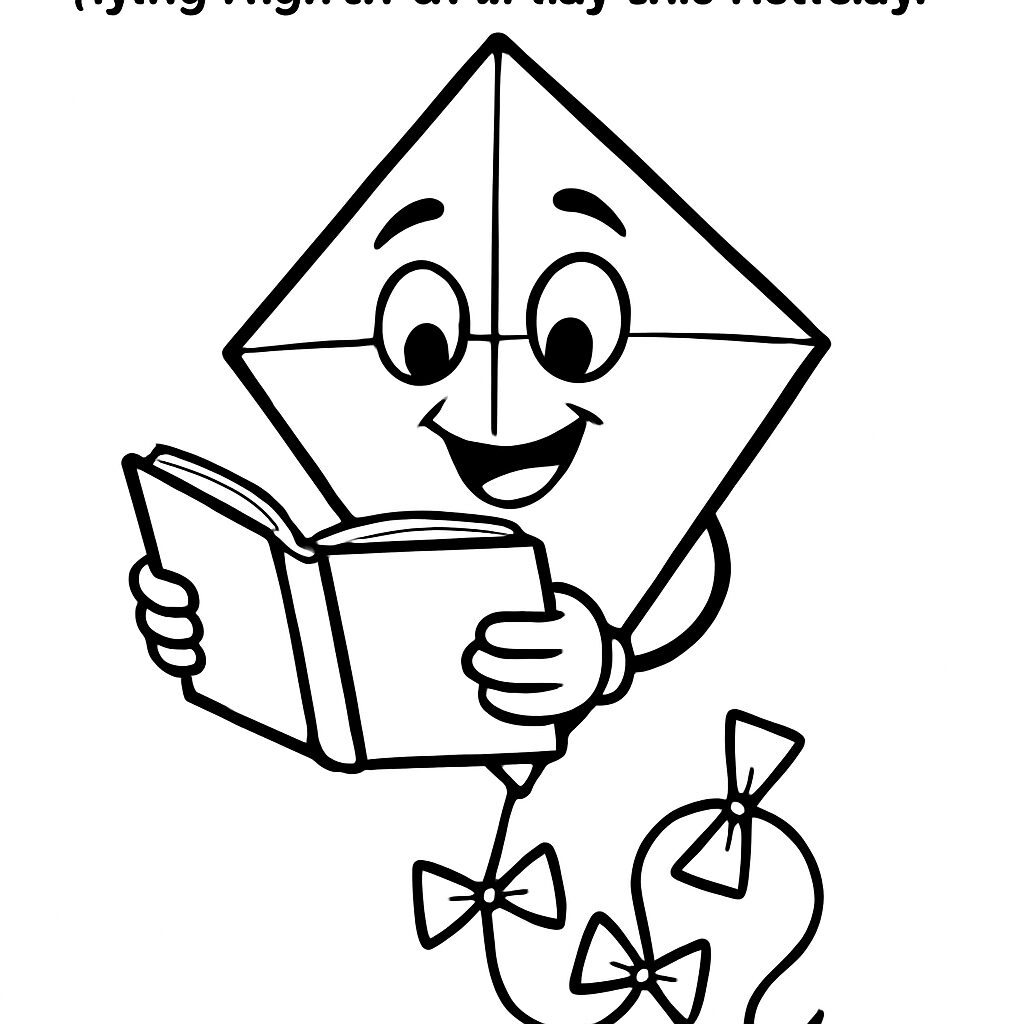 Disegno da colorare di un aquilone che legge un libro