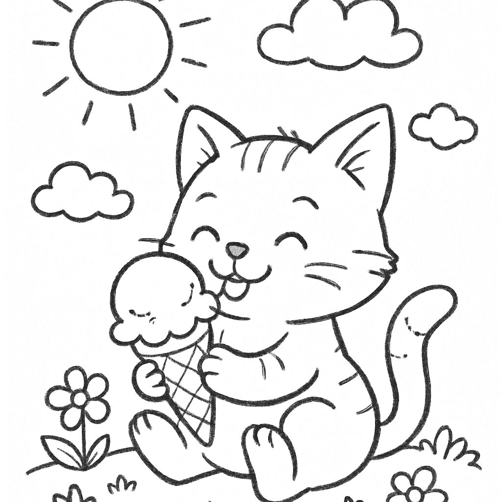 Gatto felice con gelato da colorare