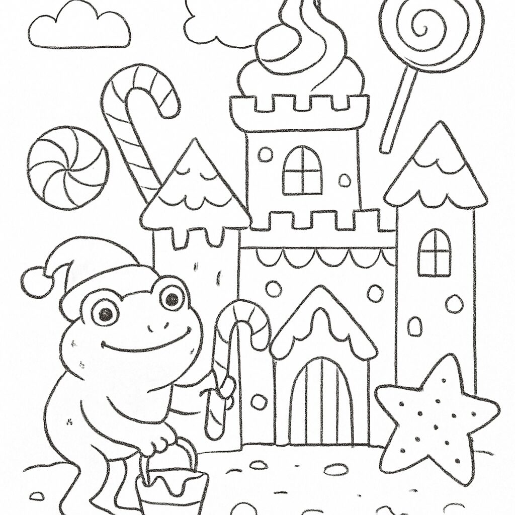 Frog in a Candy Castle: Un Disegno da Colorare Magico