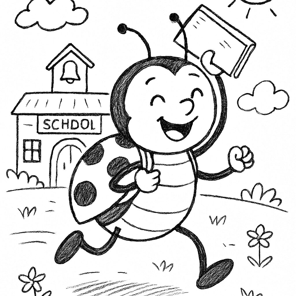 La coccinella felice va a scuola da colorare
